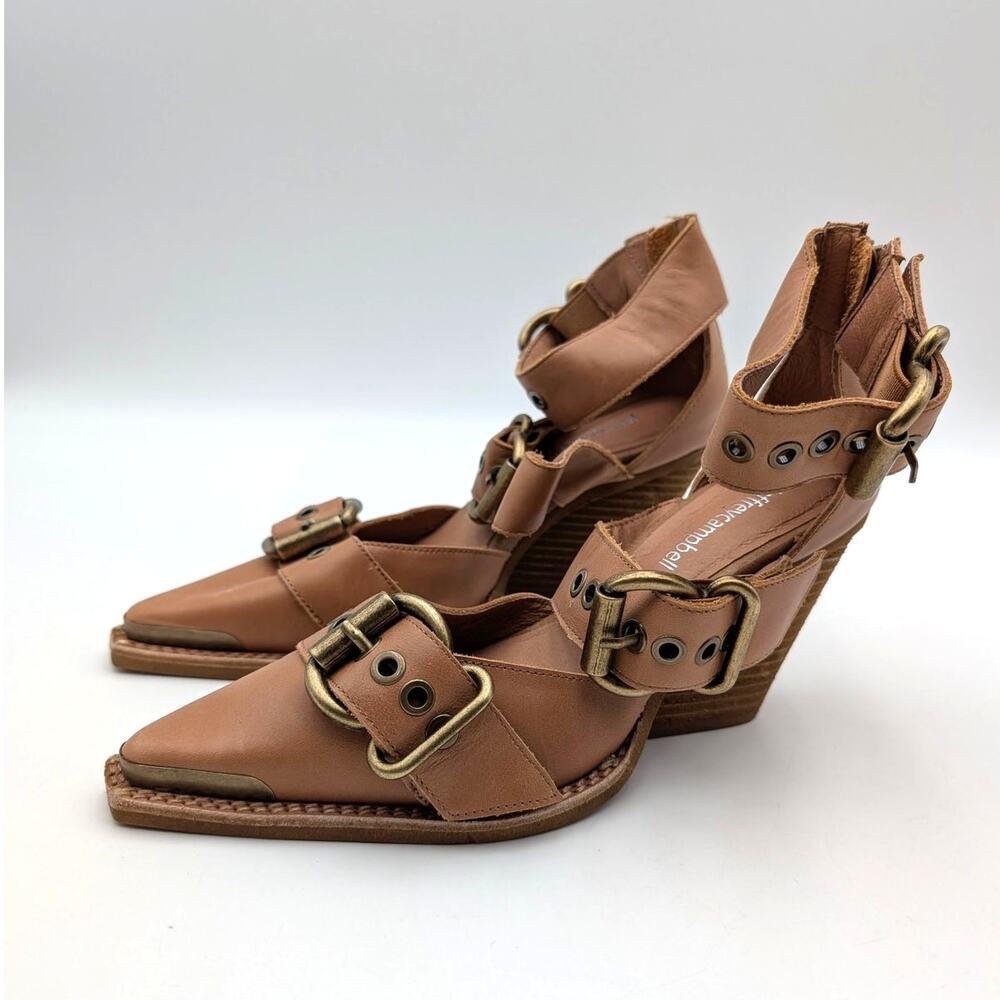 Jeffrey Campbell Emilia Buckle Cutout Boots Women's Natural Size US7 EU37.5